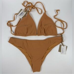 🌻NWT Free People x Toast Bikini Set Tri Top Low Rise Bottom Dusty Coral Rib M/L